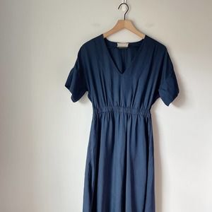 Everlane Women's Dark Blue V Neck Triacetate Pocket Dress Size 6